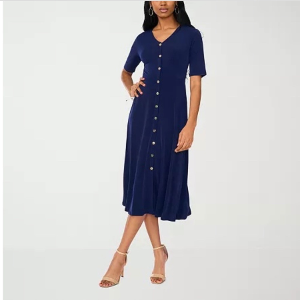 Msk Women's Short-Sleeve Button-Front MIDI Dress - Jbs Navy 4